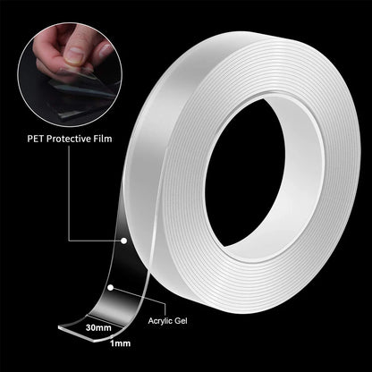 NanoGrip Double-Sided Transparent Tape – Waterproof, Washable & Reusable