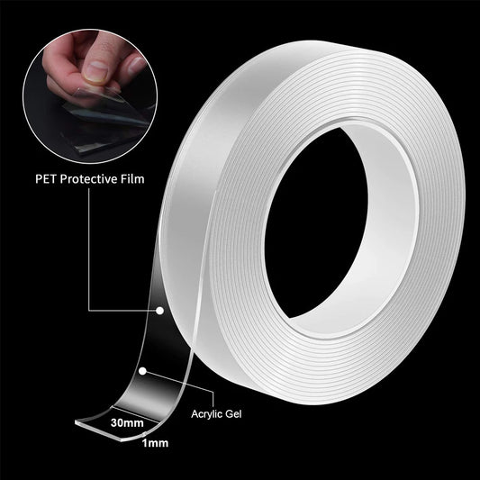 NanoGrip Double-Sided Transparent Tape – Waterproof, Washable & Reusable
