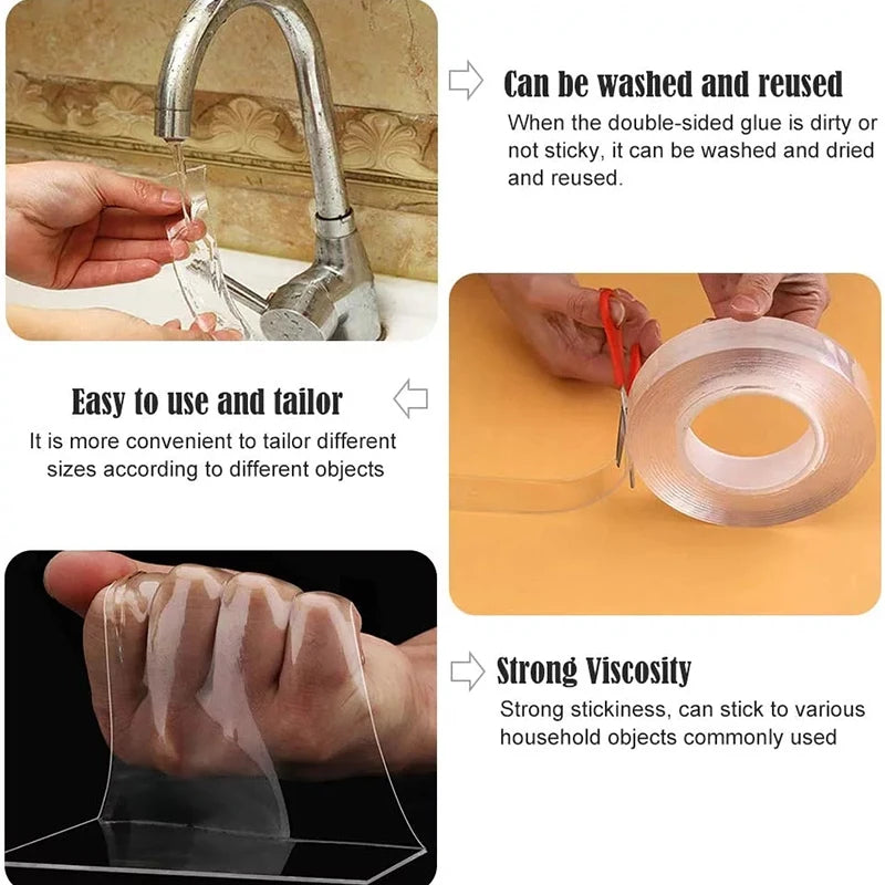 Double-Sided Transparent Tape – Heavy-Duty, Waterproof, Moisture proof, Washable & Reusable Clear Mounting Tape